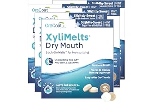 OraCoat XyliMelts Dry Mouth Relief Moisturizing Oral Adhering Discs 40 Count, 5 Pack, Slightly-Sweet with Xylitol, for Dry Mouth, Stimulates Saliva