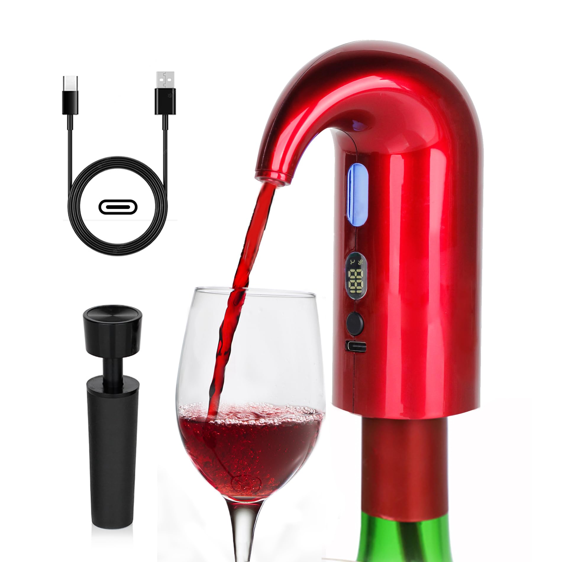 Electric Wine Aerator, Electric Wine Decanter and One Touch Wine Decanter Pourer for Red and White,Smart Wine Aerator and Dispenser with USB Rechargeable for Travel, Home and Bar