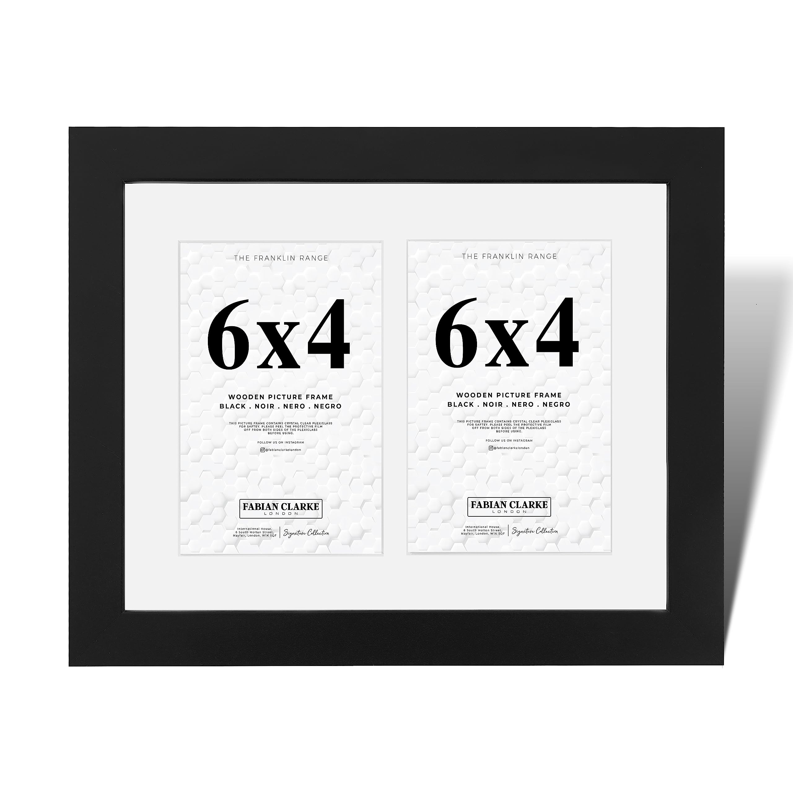 Fabian Clarke London® Modern Black 10x8 Picture Photo Frame with White Mount For Two 6x4 Photos Wall Hung or Freestanding