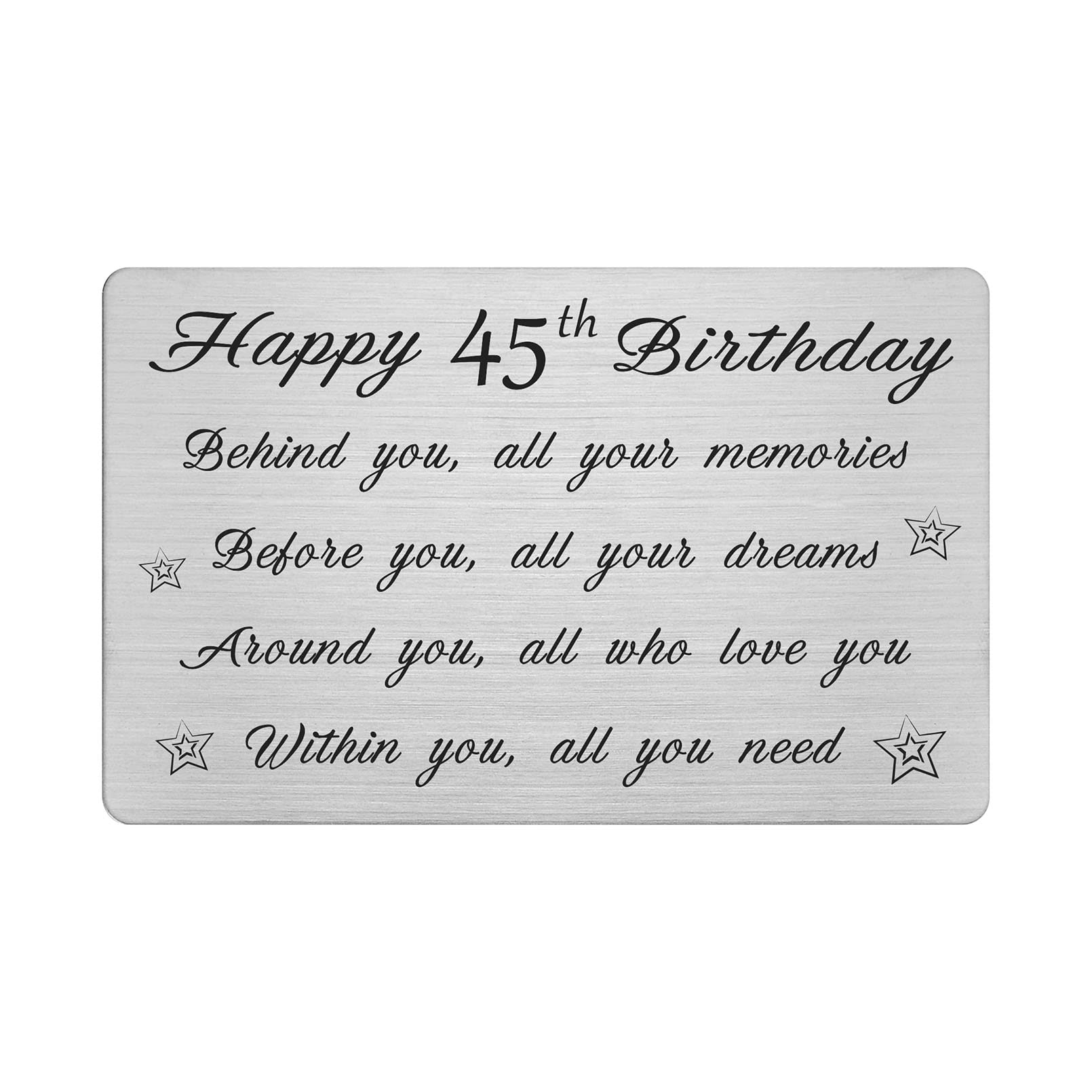 FALOGI Happy 45th Birthday Card - Behind You All Your Memories - 45 Year Old Birthday Gifts for Men Women, Personalised Engraved Wallet Card