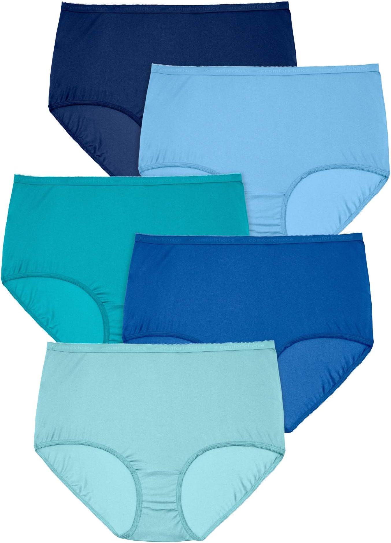 Comfort Choice Women's Plus Size 5-Pack Nylon Full-Cut Brief Underwear