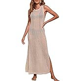shermie Women's Sleeveless Crochet Dress Loose Side Slit Casual Long Beach Swimsuit Cover Up