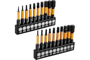 20Pcs Impact Hex Head Allen Wrench Drill Bit Set SAE and Metric Hex Bit Kit 1/4” S2 Alloy Steel Hex Bits Set Quick Release He