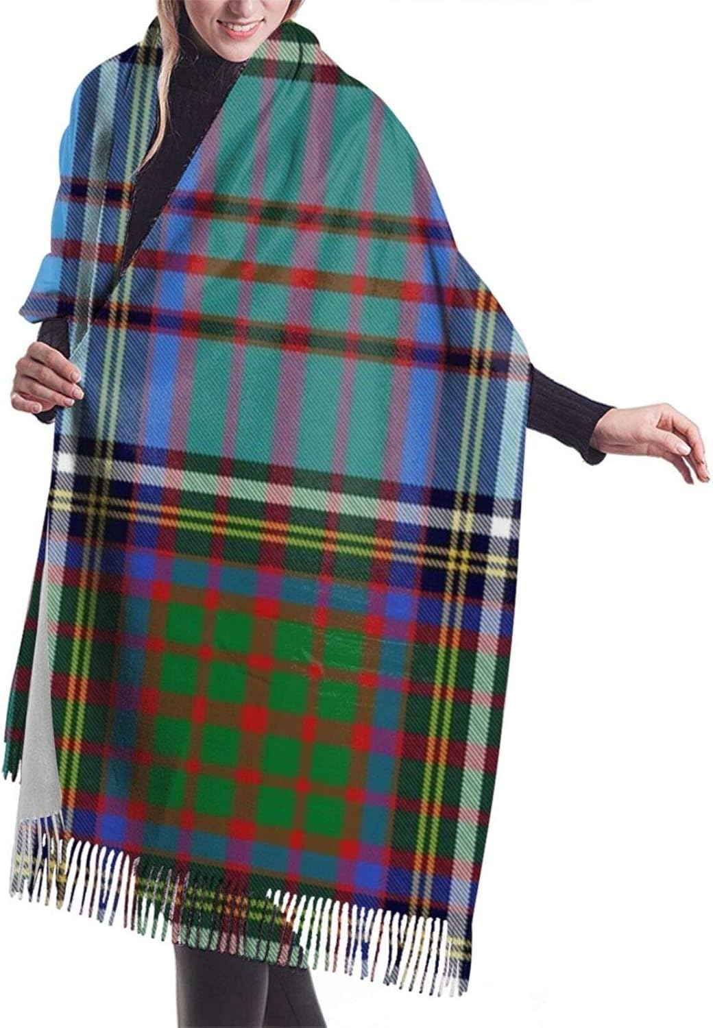Scottish Tartan Plaid Blue Cashmere Scarf Shawls And Wraps For Women