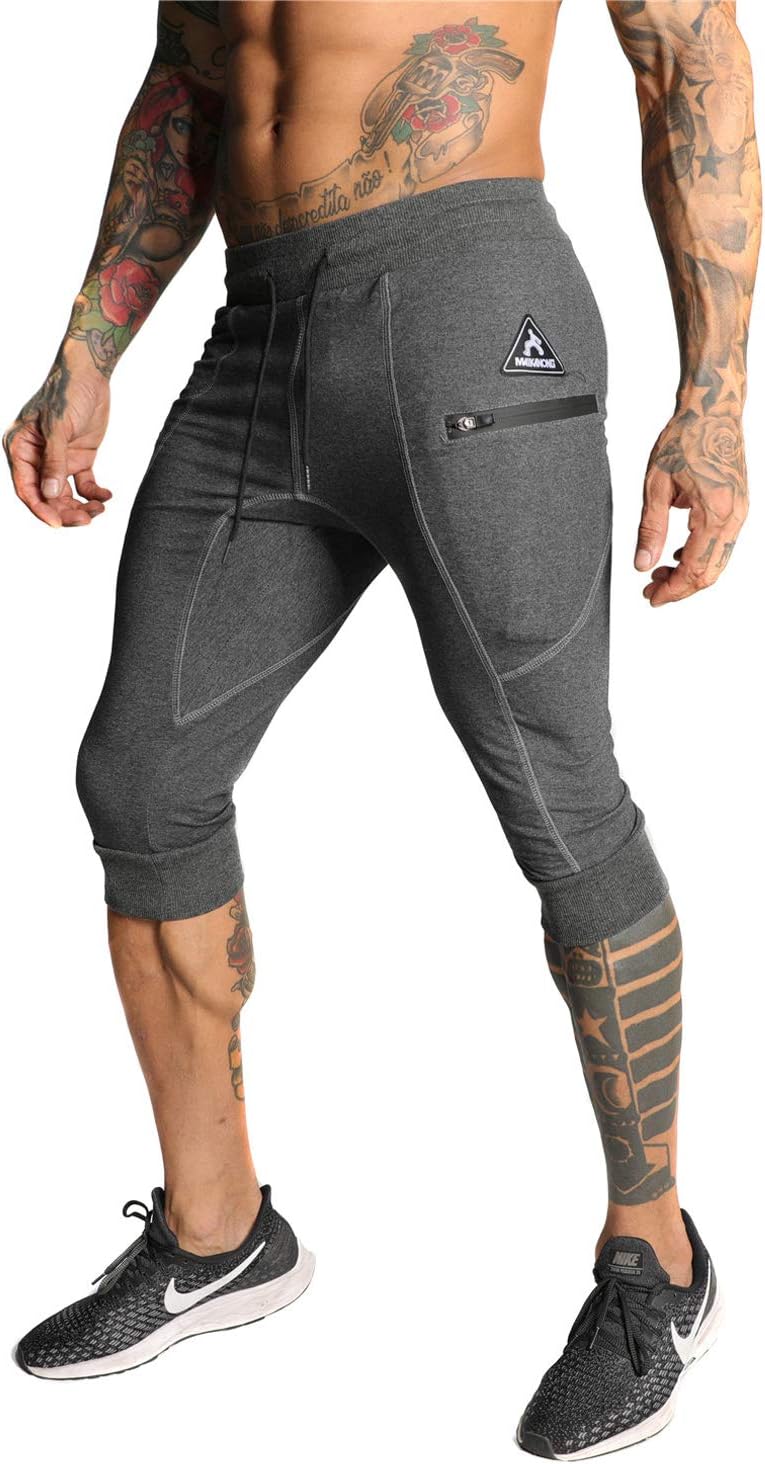 SAMZUEO Mens Casual Shorts 3/4 Jogger Pants Workout Training Jogger Capri Pants