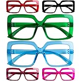 BLUELESS Huge Reading Glasses for Women Metalless Screwless Spring Hinges 6 Pack Oversized Square Readers +2.00