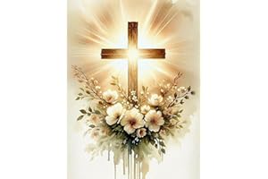 Yezavesu Religious Cross Diamond Art Kits for Adults, Jesus Christ Cross 5D Diamond Painting Kit for Beginners, DIY Round Full Drill Painting with Gem Art Craft Kits for Home Wall Decor 12x 16 Inch