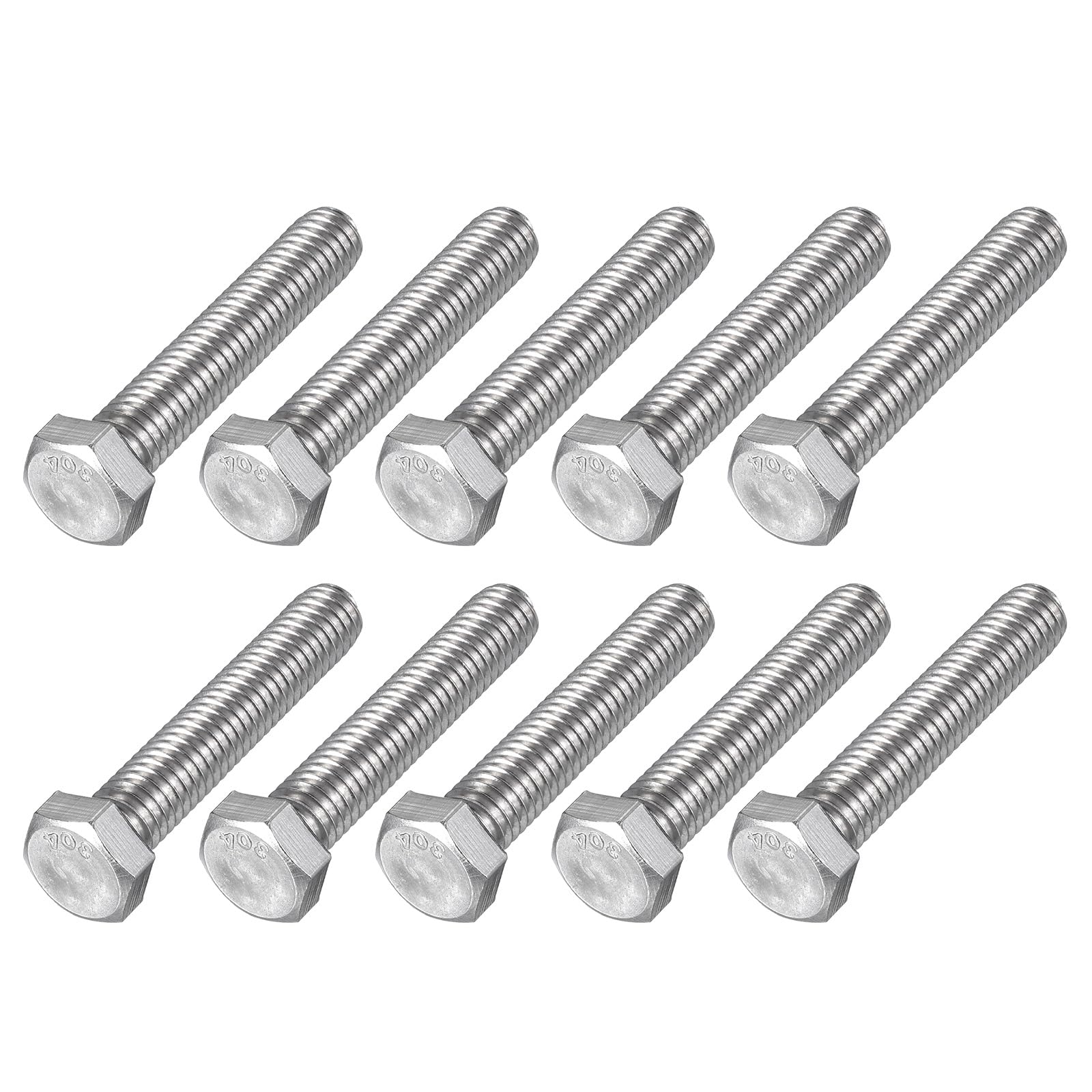 METALLIXITY Hex Head Bolts (3/8-16 x 2") 10Pcs, 304 Stainless Steel 18-8, Fully Threaded, External Hex Drive, Plain Finish, Hex Head Screw Bolt, Silver โ image 1