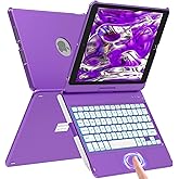 aMZCaSE for iPad 9th/8th/7th Generation Case with Keyboard with Touchpad, 360° Slim Cover, Keyboard Case for 9th Generation with Color Blacklit,Pencil Holder,Smart Off/Up(Dark Purple)