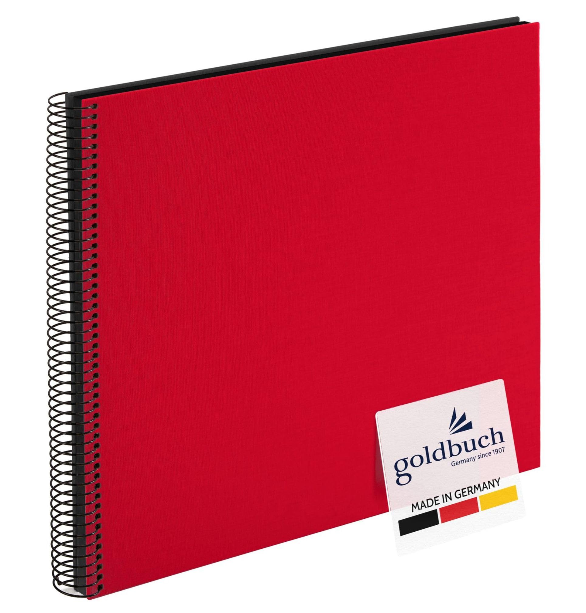 goldbuch Bella Vista 25 993 Spiral Photo Album 35 x 30 x 1.5 cm Spiral Diameter 2.8 cm Photo Album 40 Black Pages Linen Front Cover Photo Book for Pictures and Photos to Stick in Red