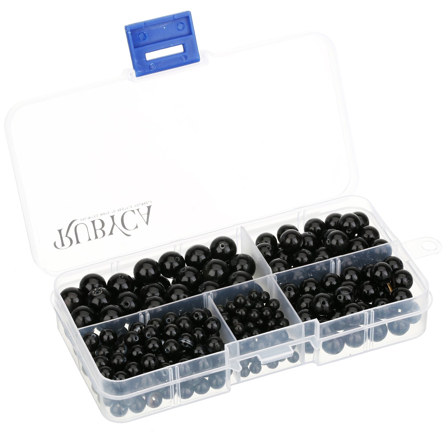 RUBYCA Natural Black Stripe Agate Organizer Box Gemstone Round Loose Beads Jewelry Making Mix Sizes
