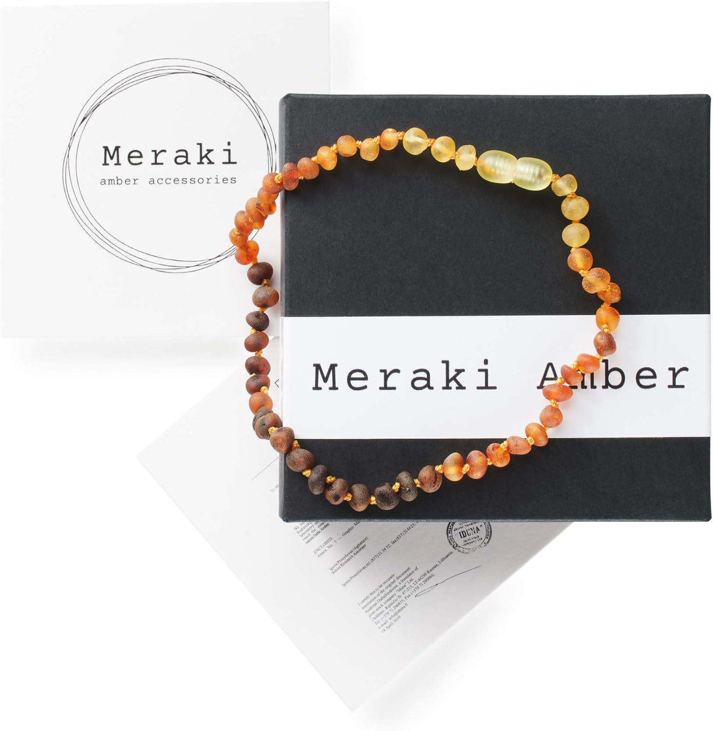 Meraki Amber Necklace - Raw Unpolished Baroque Amber Necklace | Certified Genuine Amber Necklace | Rainbow Color (11.5 Inches): Health & Personal Care