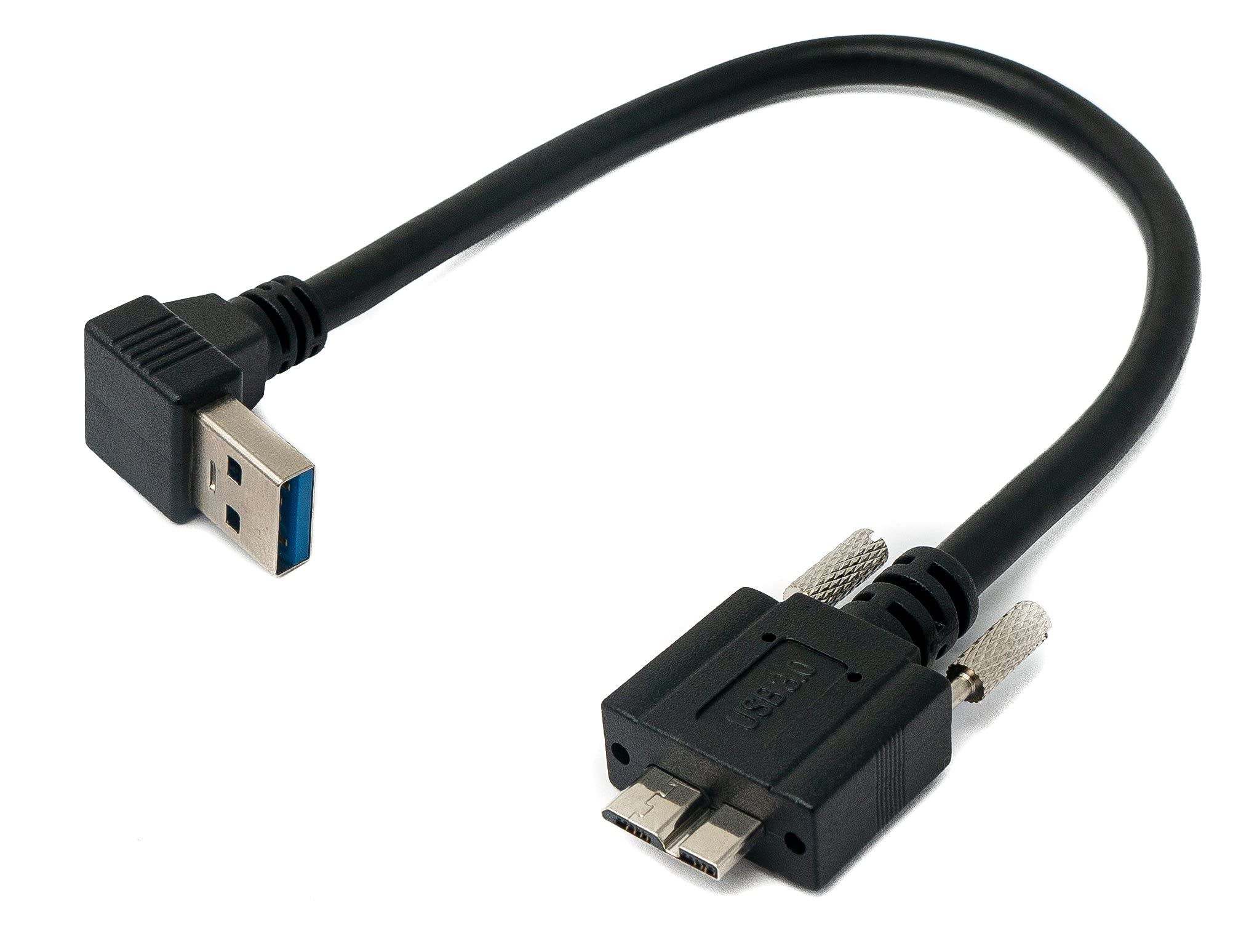 System-S USB 3.0 Cable 30 cm Micro B Male to A Male Screw Angle Adapter Black