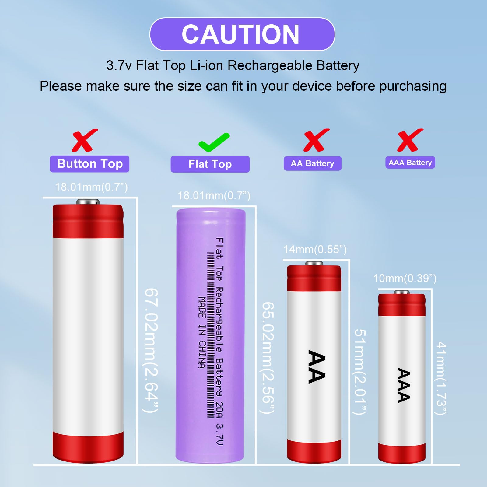 3.7 Volt 18650 Rechargeable Battery, 3000mAh Battery Flat Top Lithium Batteries for LED Flashlights, Headlamp (6 Pack)
