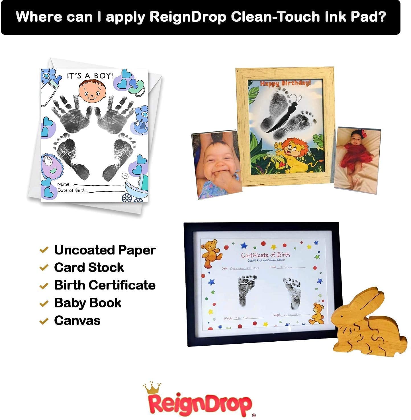 Inkless Large Clean Touch Ink Pad Kit for Baby Footprint, Handprint & Pet Paw Print - No Ink Mess, Clear Print, Smudge Resistant, Long Lasting, Baby Safe, Includes 2 Cardstock(Clean-Touch - Red)