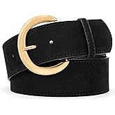 taffeta alley Retro Thick Wide Black Belt Women, Suede Belt for Dresses and Coat,Big Round Gold Buckle,Color Black