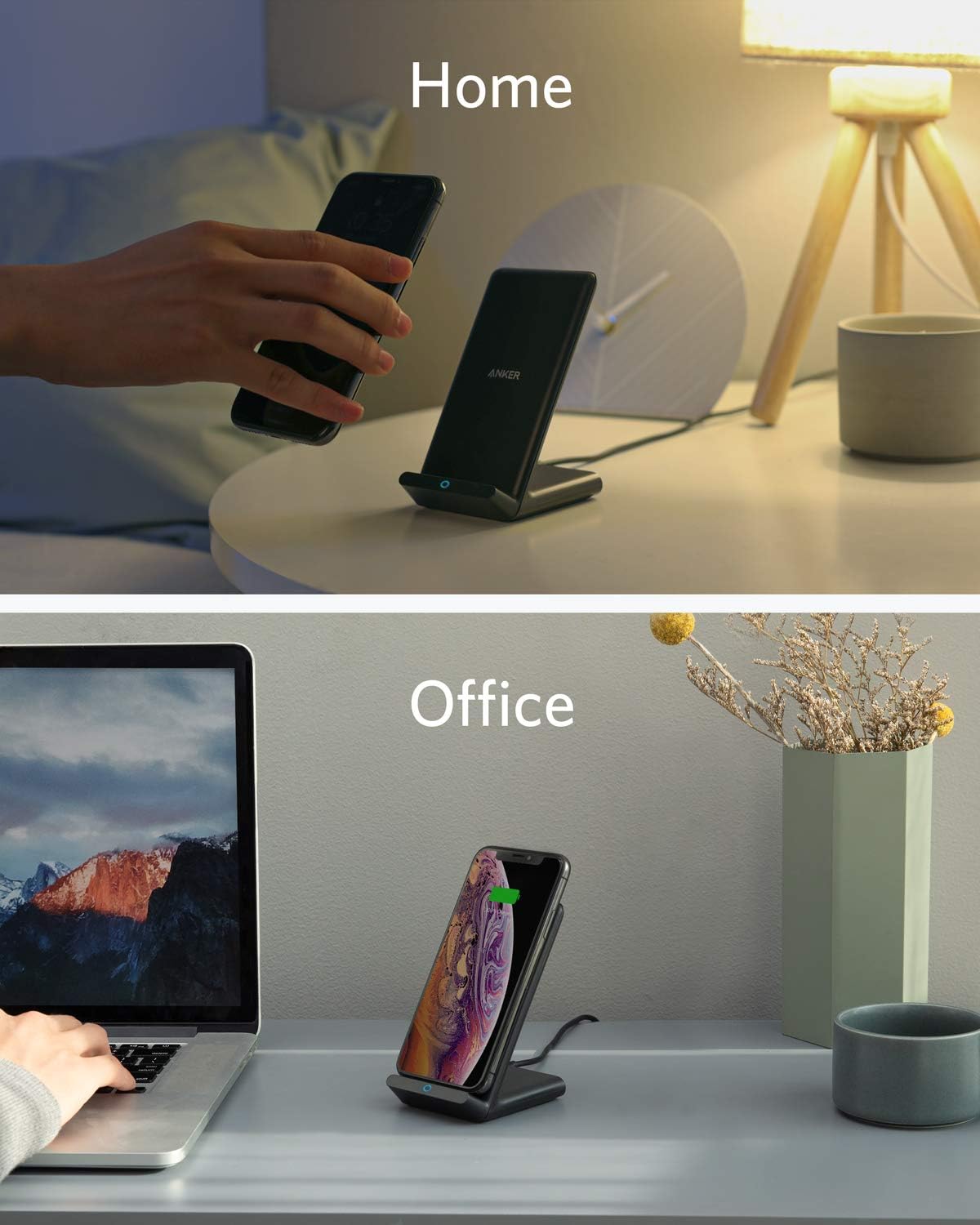 Anker Wireless Charger, 2-Pack PowerWave Stand Upgraded, Qi-Certified, Fast Charging iPhone 12, 12 Mini, 12 Pro Max, SE, 11, 11 Pro, 11 Pro Max, Galaxy S20 S10 S9 S8, Note 10 Note 9 (No AC Adapter)