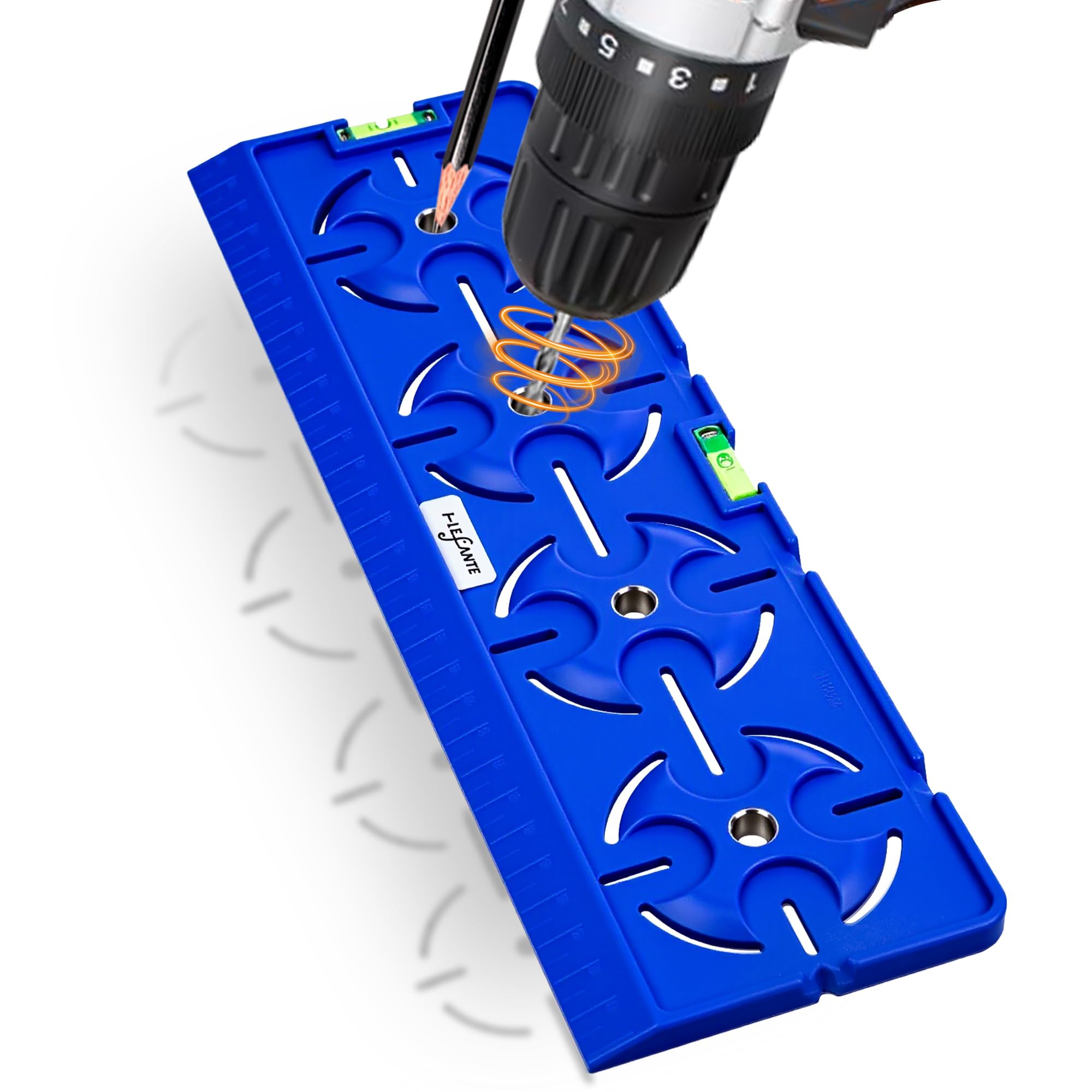 Bohrschablone für Steckdose Schalterdose Unterputzdose Hohlwanddose 71mm Abstand All in One mit Wasserwaage 30cm Lineal Für Elektroinstallation Rohbau Trockenbau Elektriker Heimwerker (Blau)