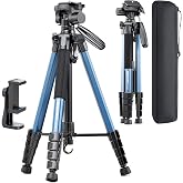 CAMBOFOTO 74″ Camera Tripod, 360° Aluminum Lightweight Tripod/Navy Blue | Heavy‐Duty Professional Tripod Stand for DSLR & Mir