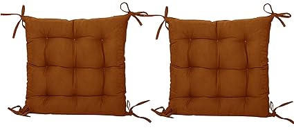 Linenwalas Cotton Decorative Damask Fabric Comfortable Soft Chair Pad Back Cushion with Ties - 18x18x3Inches - Tiger Yellow