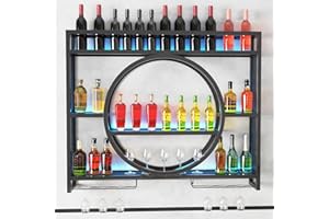 Metal Wine Rack Wall Mounted, Hanging Metal Round Wine Rack Cabinet, Modern Wall Mounted Kitchen Storage with Wine Glass Hold