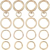 16PCS Carabiner Clips Keychain Rings, Gold Round Carabiner Clips Small Spring O Ring Multi-Function Carabiners Key Rings for Chains Extender, Pet Tag Clip, Keychains Lanyard, Bags, DIY Handicrafts
