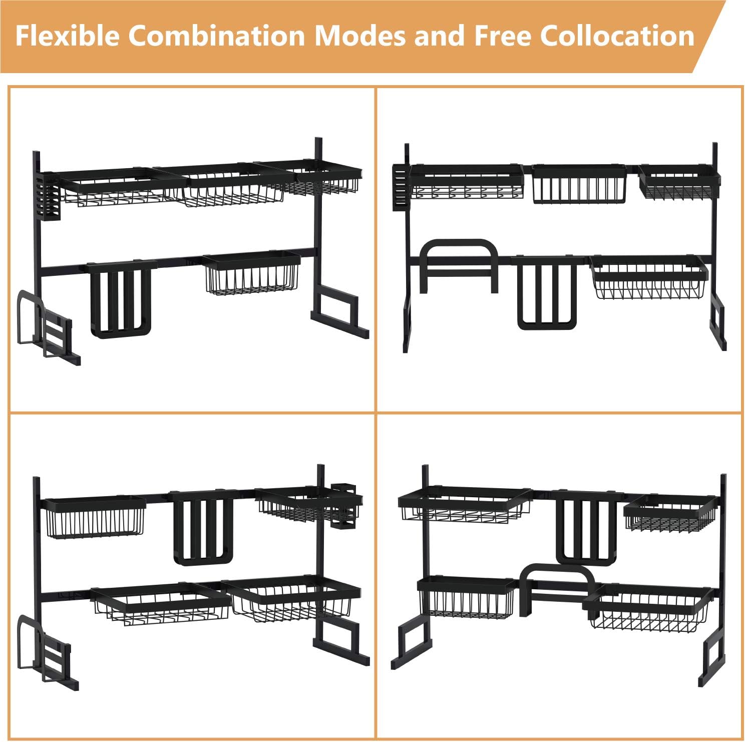 Dish Drying Rack Over the Sink -Adjustable Large Dish Rack Drainer for Kitchen Organization Storage Space Saver Shelf Holder with 7 Utility Hooks Dish Rack Over Sink (32≤ Sink Size ≤ 39.5 inch) -