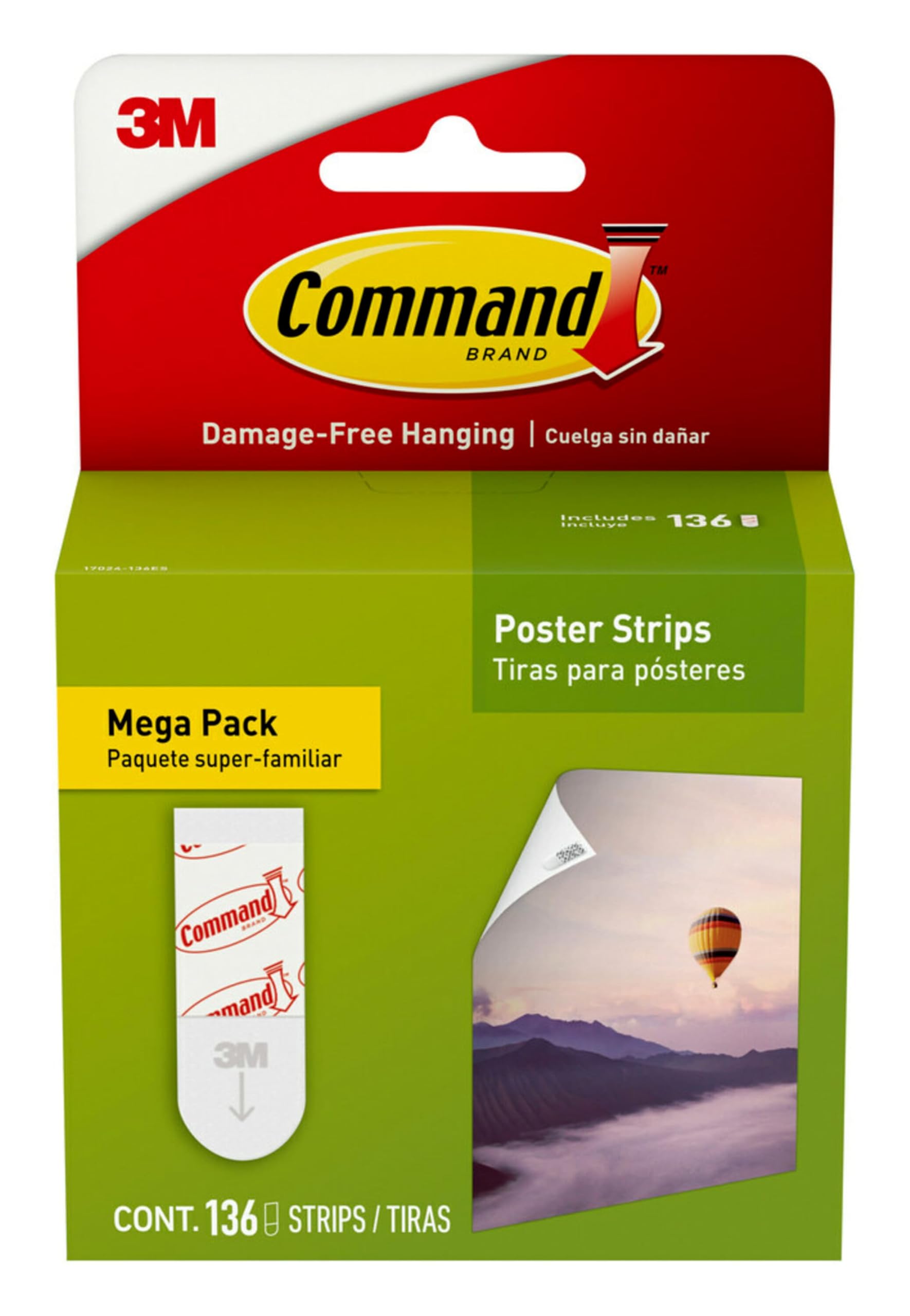 Command Poster Strips Mega Pack, 136 Command Strips Damage-Free Hanging Poster Hangers, No Tools Great for Home, Room, Wall, and Office Decor, White Adhesive