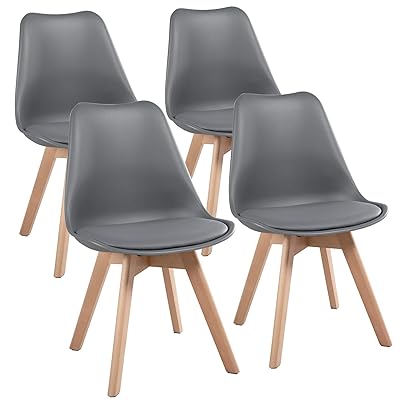 YAHEETECH Dining Chairs with Beech Wood Legs, Set of 4, Dark Gray