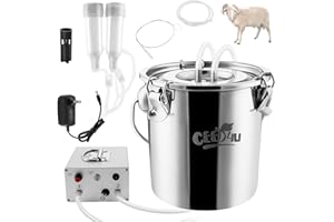 CEED4U 3L Goat Milking Machine, Portable Pulsation Vacuum Pump Electric Goat Milker, with Stainless Steel Milk Bucket & Auto Stop Check Valve （Upgrade Model）