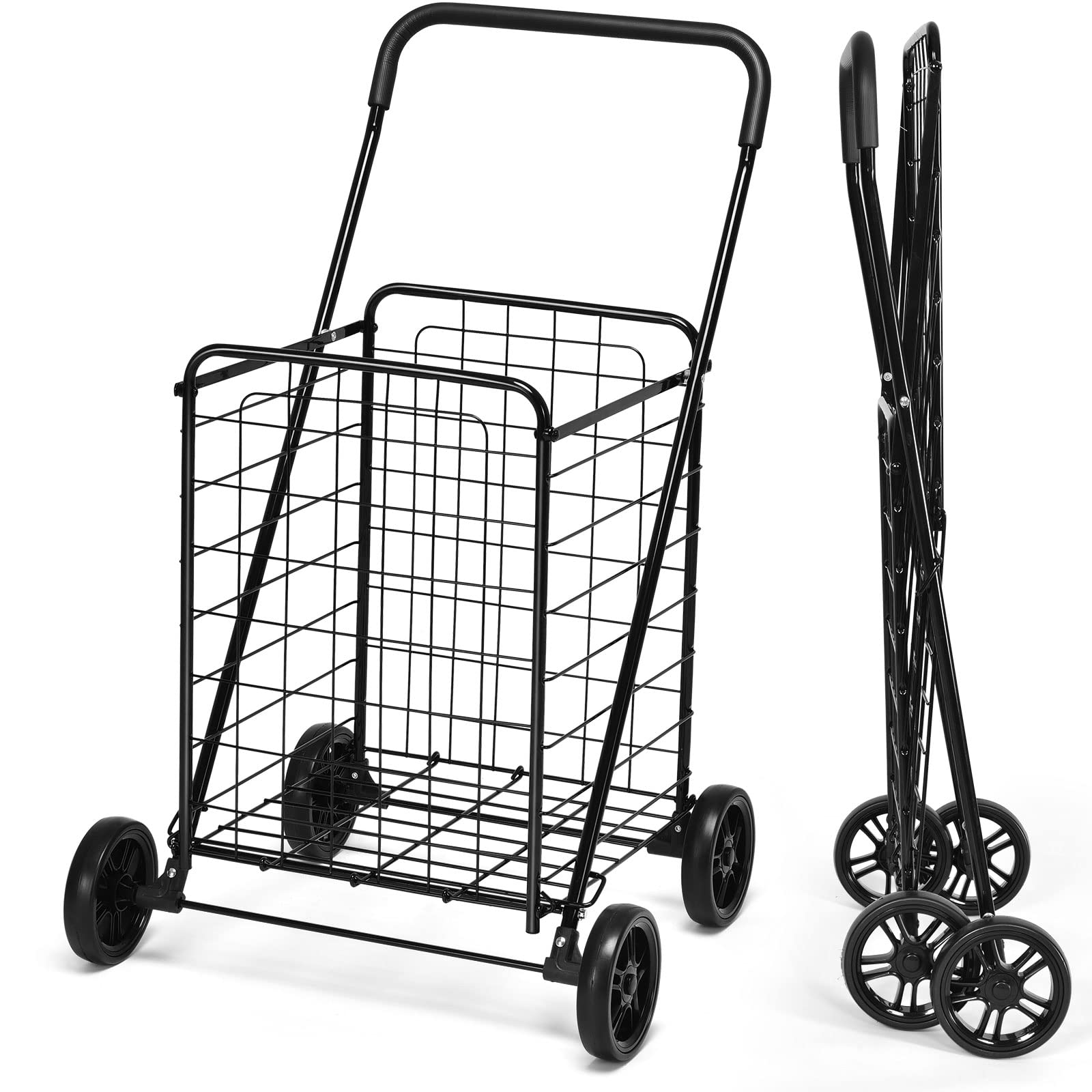 COSTWAY Folding Shopping Cart, Heavy Duty Grocery