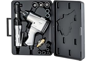 VEVOR 1/2" Air Impact Wrench & 3/8" Ratchet Wrench Combo, 19 Pieces Pro Air Tool and Accessories Kit - Includes 10PCS CR-V Steel Impact Socket Set & Carrying Case for Auto Repair, Home DIY Projects