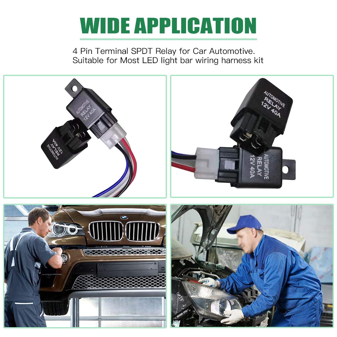 Keadic 10Pcs 4 Pin SPDT Relay DC 12V 40A for Installing Lights on Car Motor, Black