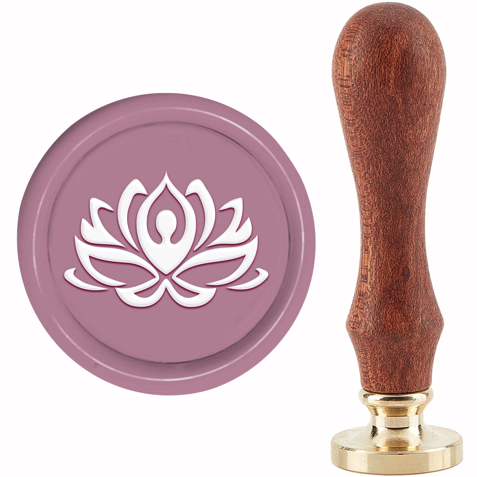 CRASPIRE Lotus Wax Seal Stamp Flower Wax Stamp 30mm Removable Brass Head Sealing Stamp with Wooden Handle for Invitation Envelope Cards Gift Scrapbooking