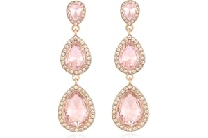 MOIEGOUCT Vintage Rhinestone Teardrop Dangle Earrings Long Dangling Drop Earrings Crystal Chandelier Earrings for Women Wedding Bridal Prom
