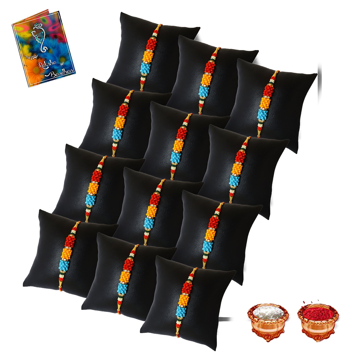 dls handcrafted rakhi pearl rakhi combo of 12 rakhi set for brother (rakhi set)