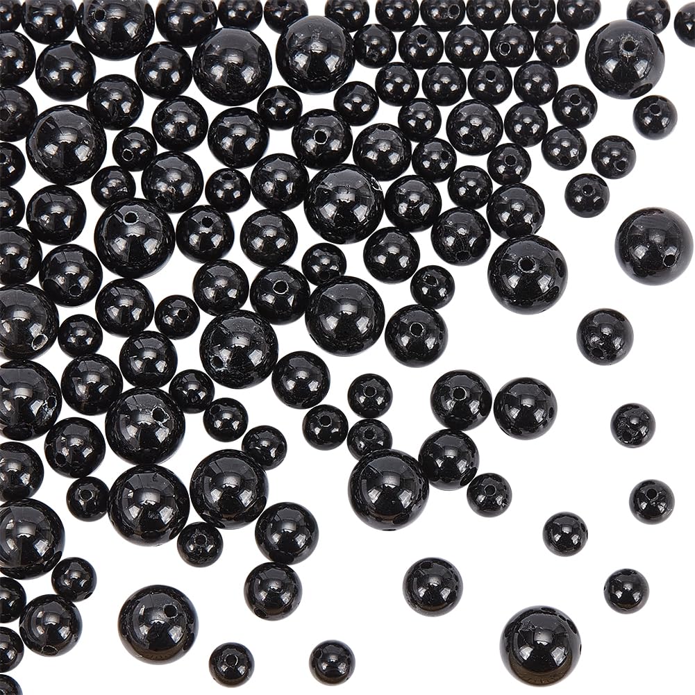 OLYCRAFT 120pcs Natural Tourmaline Round Beads 4mm 6mm 8mm Natural Black Stone Beads Undyed Loose Round Beads Smooth Natural Gemstone Beads for Bracelet Necklace Jewelry Making - Hole: 0.6/0.8mm