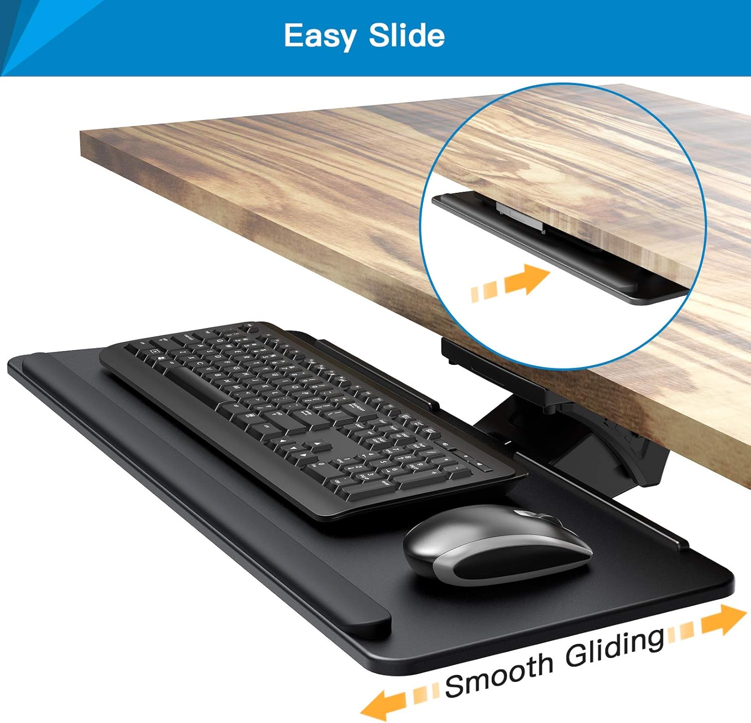HUANUO Keyboard Tray, Under Desk Keyboard Tray, Sliding PullOut with