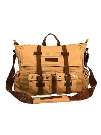 The House of tara Canvas and Leather Messenger Bag (Camel)