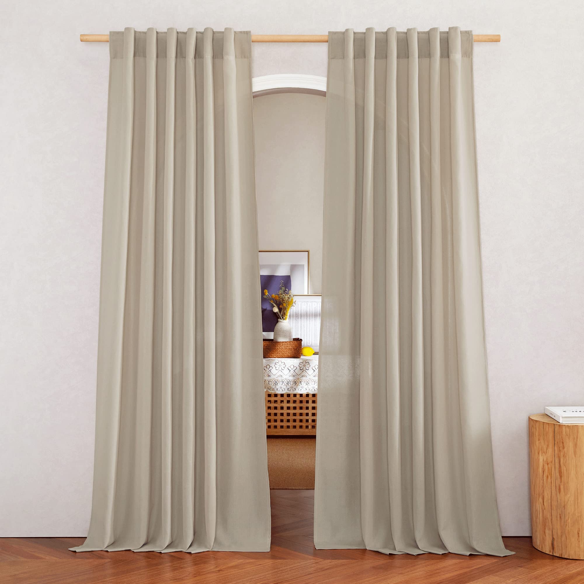 Photo 1 of NICETOWN Thick Linen Bedroom Curtains Privacy Added, Rod Pocket & Back Tab Not See Through Linen Blend Privacy with Light Filtering Drapes for Farmhouse/Living Room, Angora, W55 x L84, 2 Panels
