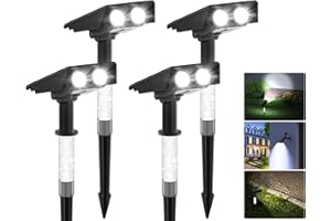 TFKK Solar Lights Outdoor, Dusk to Dawn Solar Landscape spot Lights Outdoor Waterproof, Adjustable Lighting Modes & Range Solar Lights for Outside Courtyard Garden Yard-4PACK (Cool White)