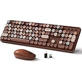 Links9+ Wireless Keyboard and Mouse, Full-Size Retro Typewriter Keyboard with Round Keycaps, 2.4GHz for Windows, Mac, Laptop, PC, Desktop (Coffee Colorful)