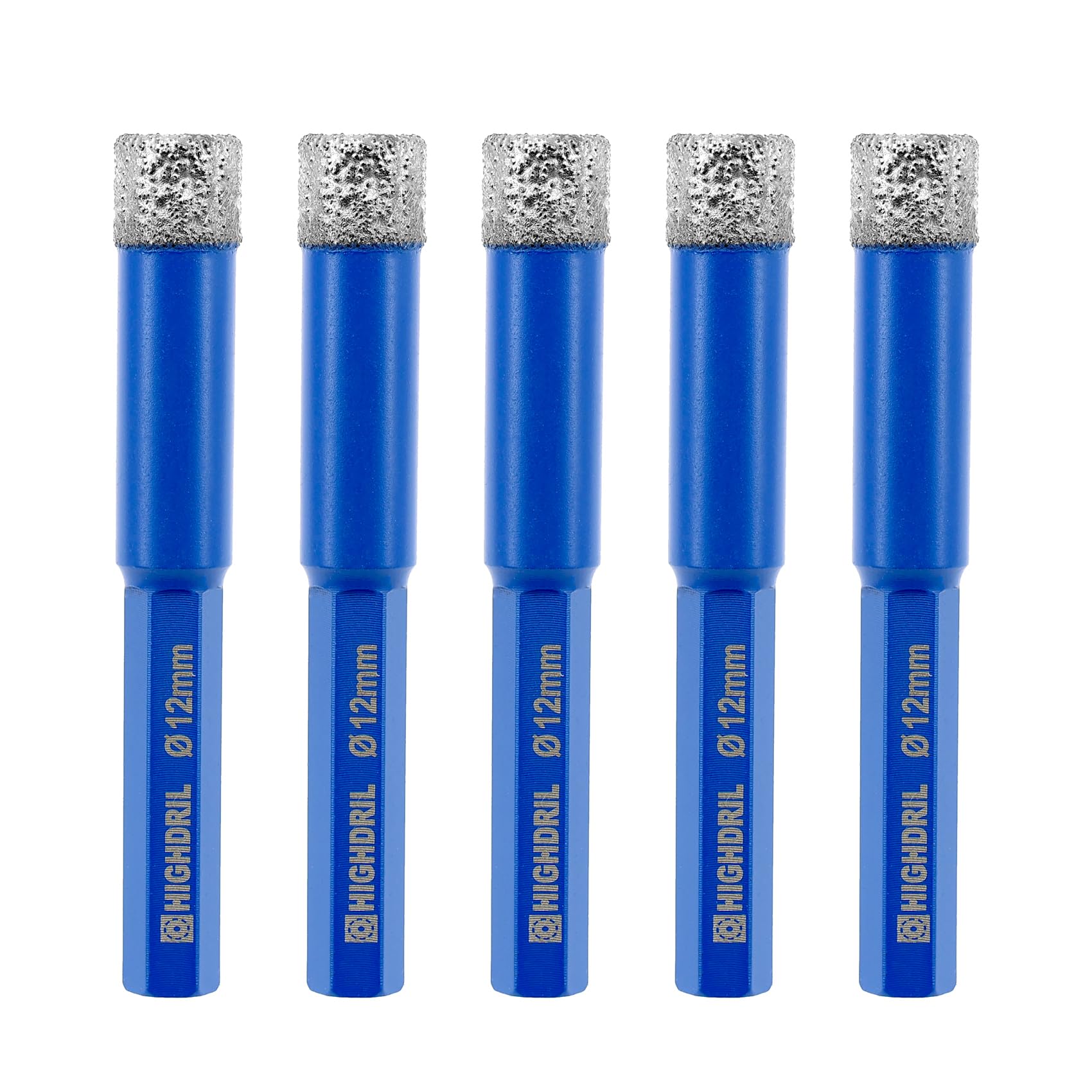 HIGHDRIL Diamond Tile Drill Bit - 5pcs 12mm Diamond Hole Saw for Porcelain Ceramic Granite Marble with Hex Shank Fixed on Electric Drill