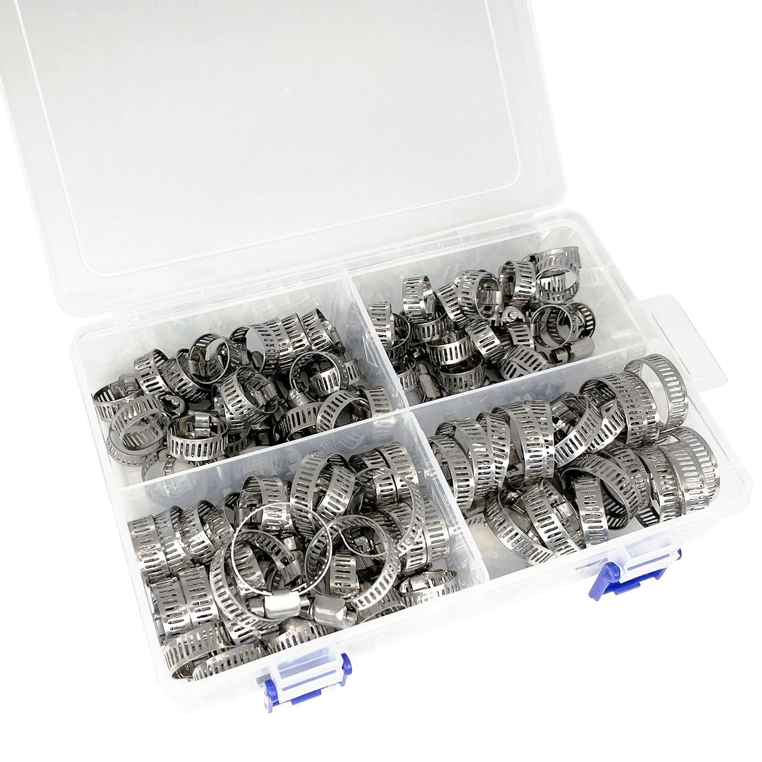 Pack of 100 304 Stainless Steel Hose Clamps Assortment, Adjustable 6-38 mm for Pipes and Hoses, Plumbing, Heating and Automotive Systems