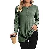 DUSDIMON Women's Crewneck Tunic Tops Long Sleeve Casual TShirts Front Twist for Leggings