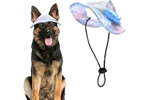Pai Sence Large Dog Hats with Ear Holes Tie Dye Pierce Hearts Dog Bucket Hat Summer Blue Dogs Sun Hat Round Brim Sun Protection L