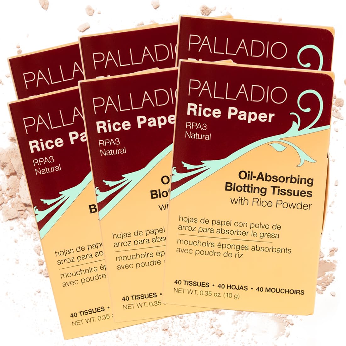 Palladio Rice Paper Facial Tissues for Oily Skin, Face Blotting Sheets Made from Natural Rice, Oil Absorbing Paper with Rice Powder, 2 Sided, Instant Results (Natural, Pack of 6)