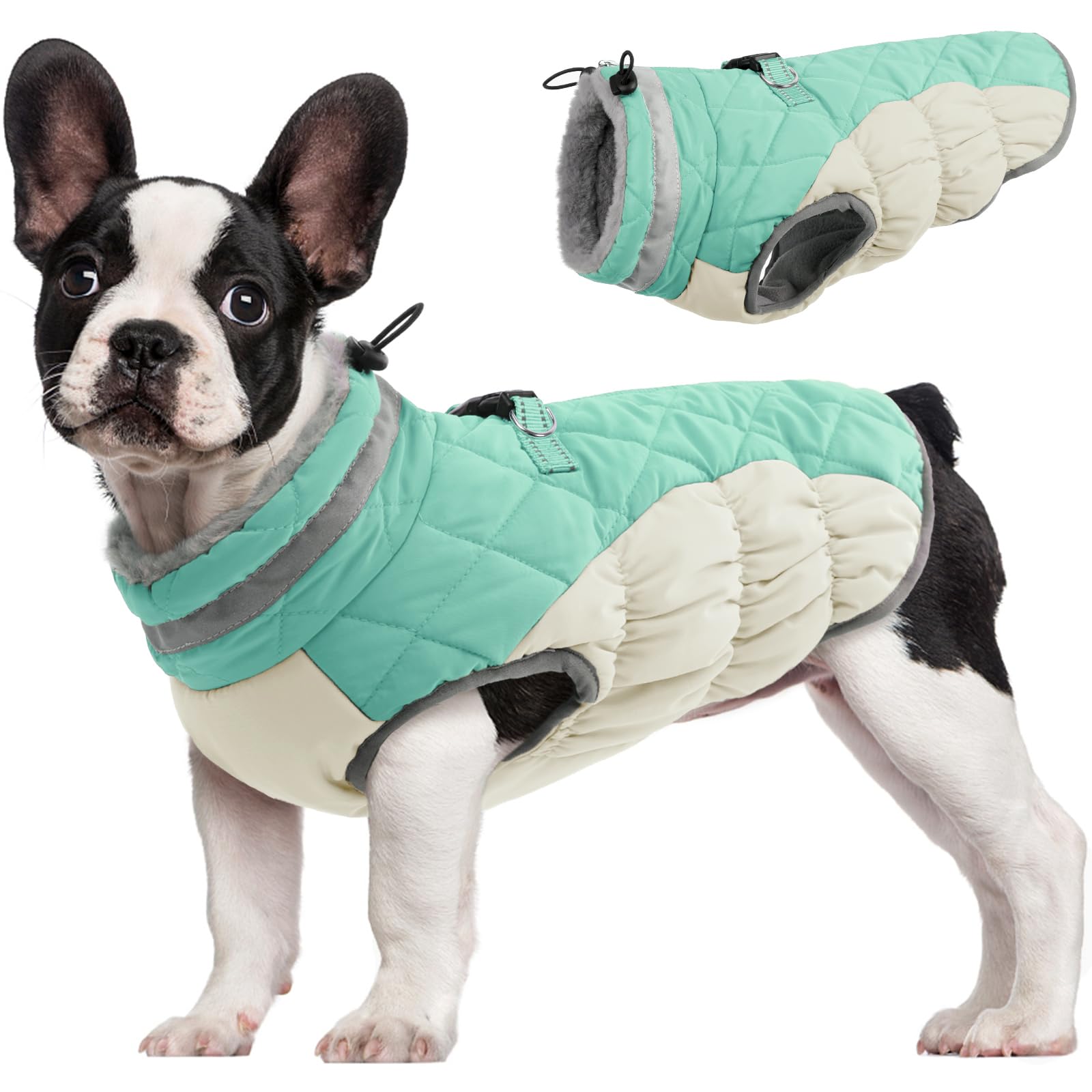 Photo 1 of (medium dogs10 months )  Dog Coat for Medium Dogs,Waterproof Dog Winter Jacket with Harness Built in Puppy Cold Weather Coats Reflective Pet Vest with Zipper Warm Fleece Dogs Snowsuit Windproof Mint Green M