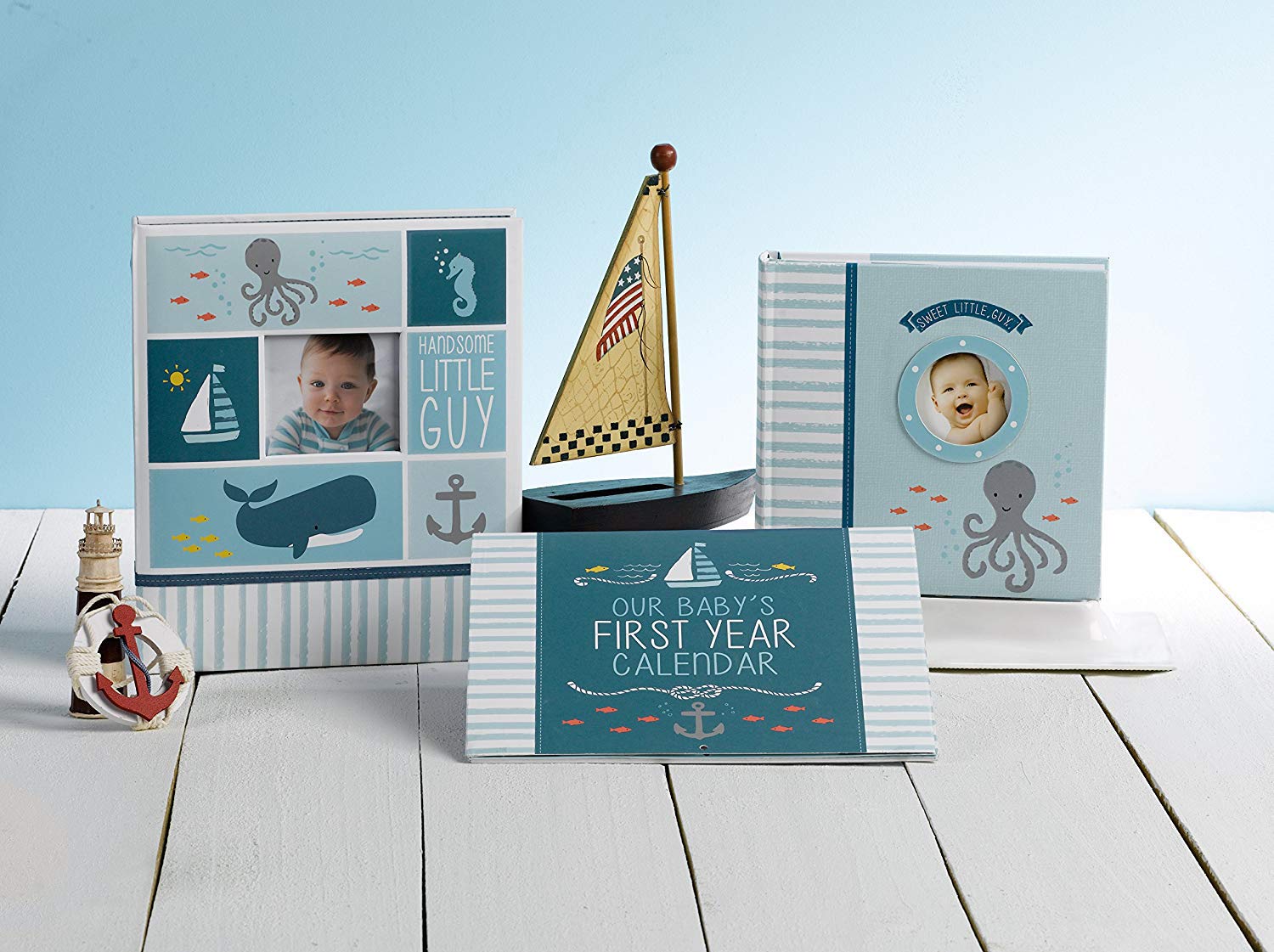 Carter's Blue Nautical Slim Bound Photo Album for Baby Boys, Holds 160 Photos, 40 Pages : Baby