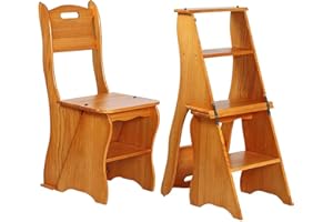 SHGAO Wooden Folding Library Ladder Chair,2 in 1 Lightweight Portable Multifunctional Step Stool, 4-Step Stool Dual Purpose Stepladders, Display Stand and Flower Stand for Home(Light Walnut)